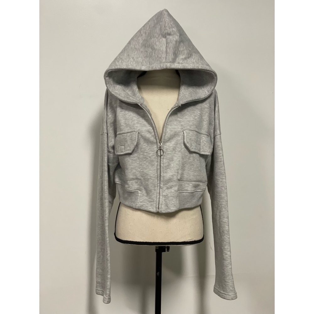 Pretty Little Thing Plus Cropped Hoodie Sweatshirt Gray Plus Size 16 - Picture 3 of 8